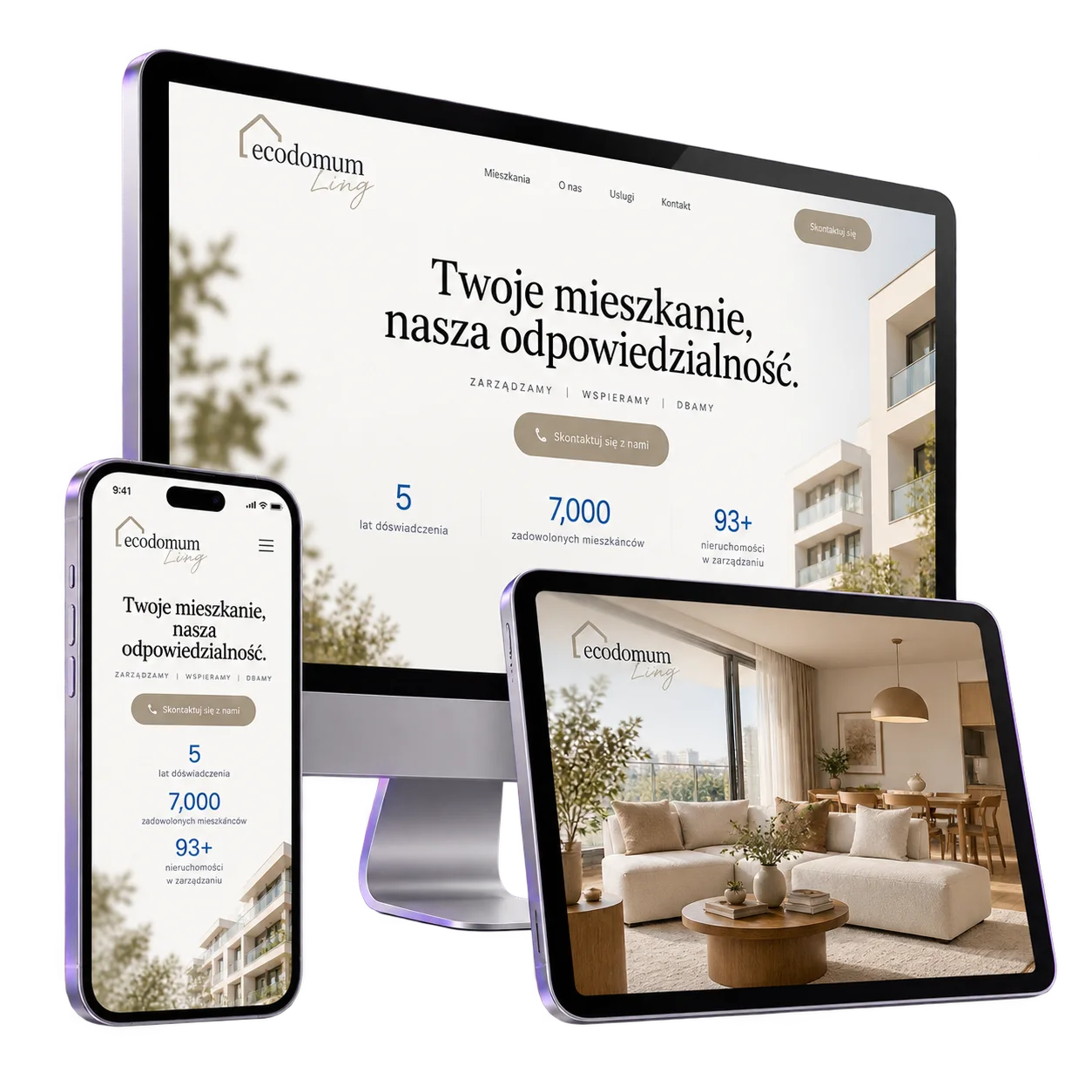 Website on desktop, mobile and tablet