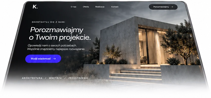 Illustrative architecture website concept on an angled screen