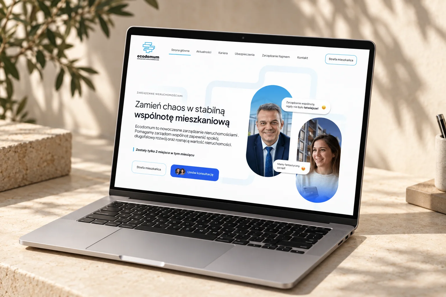 Ecodomum website presented on a laptop — illustrative mockup